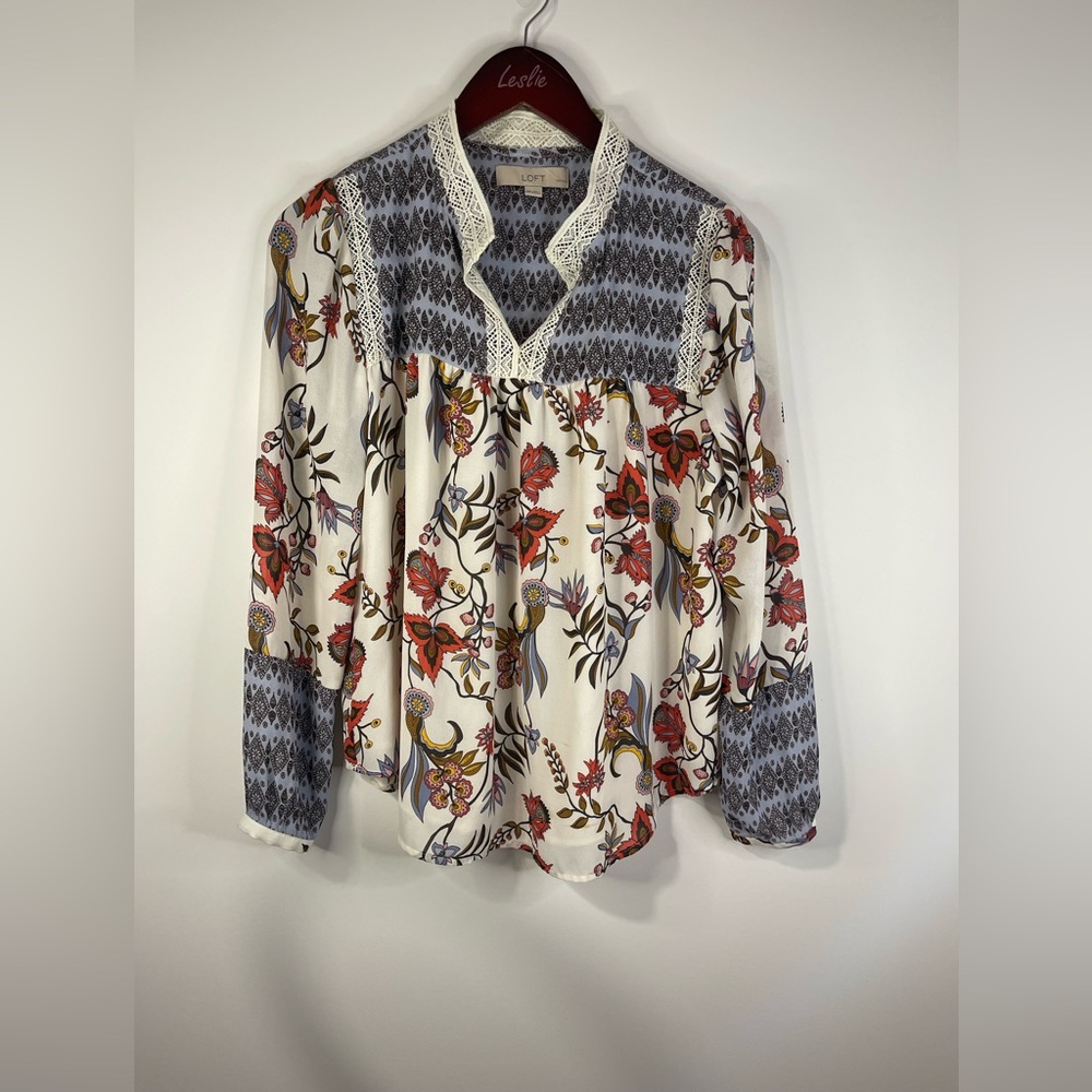 LOFT Long Sleeve Multi pattern v neck Blouse